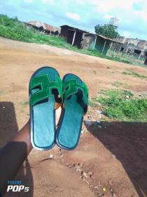Female Hermes Handmade slippers in green