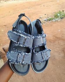 Unisex Birkenstock blue denim ripped jeans sandals
